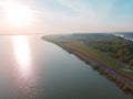 Aerial view over Danube river near Bratislava, Slovakia Royalty Free Stock Photo