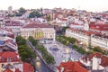 Aerial view over Dom Pedro Square in Lisbon Rossio with National Theater - LISBON - PORTUGAL - JUNE 17, 2017