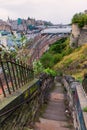 Aerial view over Edinburgh from steep stairs