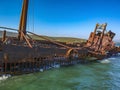 Aerial view over the famous Agios Dimitrios shipwreck in Githeio, Peloponnese, Greece Royalty Free Stock Photo