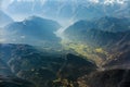 Aerial view over Hallstatt Lake, upper Austria, Austria