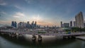 Aerial view over Helix Bridge and Bayfront Avenue with traffic day to night timelapse at Marina Bay, Singapore Royalty Free Stock Photo