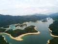 Aerial view over Hong Kong Tai Lam Chung Reservoir under smokey weather