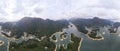 Aerial view over Hong Kong Tai Lam Chung Reservoir under smokey weather