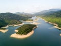 Aerial view over Hong Kong Tai Lam Chung Reservoir under smokey weather Royalty Free Stock Photo