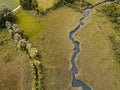 Aerial view over inflow through reeds to Lake `Faaker See` in Carinthia Kaernten, Austria