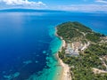 Aerial view over Koukounaries beach in Skiathos island, Sporades, Magnesia, Greece