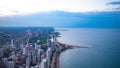 Aerial view over the lake shore and beaches of Chicago - CHICAGO, USA - JUNE 12, 2019 Royalty Free Stock Photo