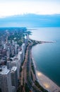 Aerial view over the lake shore and beaches of Chicago - CHICAGO, USA - JUNE 12, 2019 Royalty Free Stock Photo