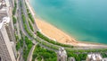 Aerial view over the lake shore and beaches of Chicago - CHICAGO, USA - JUNE 11, 2019 Royalty Free Stock Photo