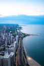 Aerial view over the lake shore and beaches of Chicago - street photography Royalty Free Stock Photo