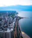 Aerial view over the lake shore and beaches of Chicago - street photography Royalty Free Stock Photo