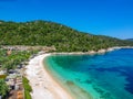 Aerial view over Leftos Gialos beach in Alonnisos island  Sporades  Greece Royalty Free Stock Photo