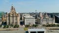 Aerial view over Liverpool Pier Head and the Three Graces - travel photography