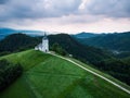 Aerial view over Lonely Chapel of St. Primus and Felician, Jamn Royalty Free Stock Photo