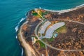 Aerial view over Long Island with Montauk Point Lighthouse and ocean Royalty Free Stock Photo