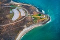 Aerial view over Long Island with Montauk Point Lighthouse and ocean Royalty Free Stock Photo
