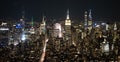 Aerial view over Manhattan with Empire State building by night - travel photography Royalty Free Stock Photo