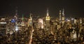 Aerial view over Manhattan with Empire State building by night - travel photography Royalty Free Stock Photo