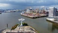 Aerial view over modern Harbour City district in Hamburg at the port Royalty Free Stock Photo