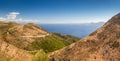 Aerial view over mountains to the rural road