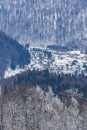 Aerial view over the mountains in wintertime