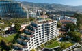 Aerial view over Next Hotel, Funchal City, Madeira Island, Portugal Royalty Free Stock Photo