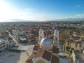 Aerial view over the old historical center of Kalamata seaside city, Greece by the Castle of Kalamata