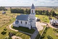 aerial view over othodox or catholic church in countryside Royalty Free Stock Photo