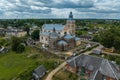 aerial view over othodox or catholic church in countryside Royalty Free Stock Photo