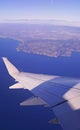 Aerial view over the Pacific Ocean and the Californian desert