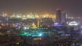 Aerial view over Port Rashid illuminated at night during sand storm timelapse in Dubai, United Arab Emirates Royalty Free Stock Photo