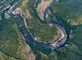 Aerial view over a river bend of Crisul Repede river in Suncuius, Transylvania, Romania