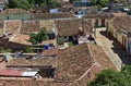 Aerial view over the roofs of Colonial town Trinidad, Picturesque elements of traditional architecture.