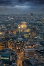 Aerial view over the roofs of London to the St. Pauls Cathedral Royalty Free Stock Photo