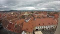 Aerial view over the rooftops and skyline of Sibiu, Romania