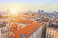 Aerial view over the rooftops of Vienna city from the north tower of St. Stephen`s Cathedral Royalty Free Stock Photo