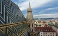 Aerial view over the rooftops of Vienna from the north tower of St. Stephen`s Cathedral ,Vienna, Austria. Royalty Free Stock Photo