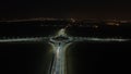 Aerial view over a roundabout, night view Royalty Free Stock Photo