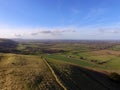 Aerial view over the Sussex countryside along the South Downs Way. Royalty Free Stock Photo