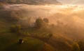 Aerial view over a rural village landscape in Bucovina, Romania Royalty Free Stock Photo