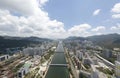 Aerial panarama view on Shatin, Tai Wan, Shing Mun River in Hong Kong