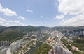 Aerial panarama view on Shatin, Tai Wan, Shing Mun River in Hong Kong