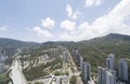 Aerial panarama view on Shatin, Tai Wan, Shing Mun River in Hong Kong