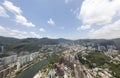 Aerial panarama view on Shatin, Tai Wan, Shing Mun River in Hong Kong