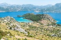 Aerial view over of Sig Limani harbor in Selimiye village near Marmaris resort town in Mugla, Turkey Royalty Free Stock Photo