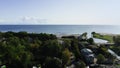 Aerial view over the small town. Landscape.