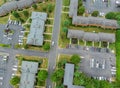 Aerial view over suburban homes and roads in a residential suburban district Royalty Free Stock Photo