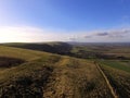 Aerial view over the Sussex countryside along the South Downs Way. Royalty Free Stock Photo