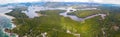 Aerial view over Tofino Pacific Rim national park with drone from above Cox Bay Vancouver Island Royalty Free Stock Photo